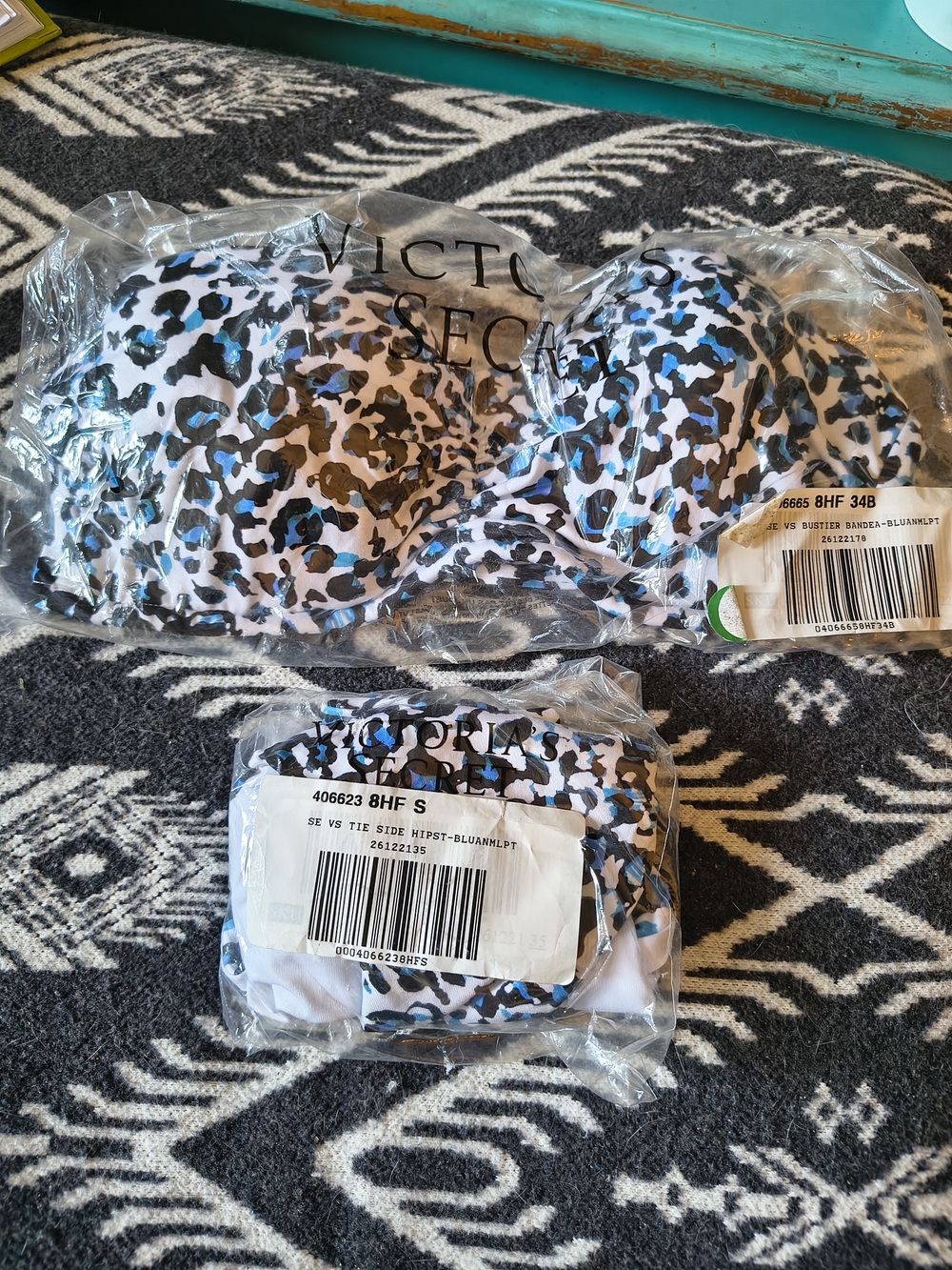 Victoria's Secret Leopard Print Bikini Set - White, Black & Blue